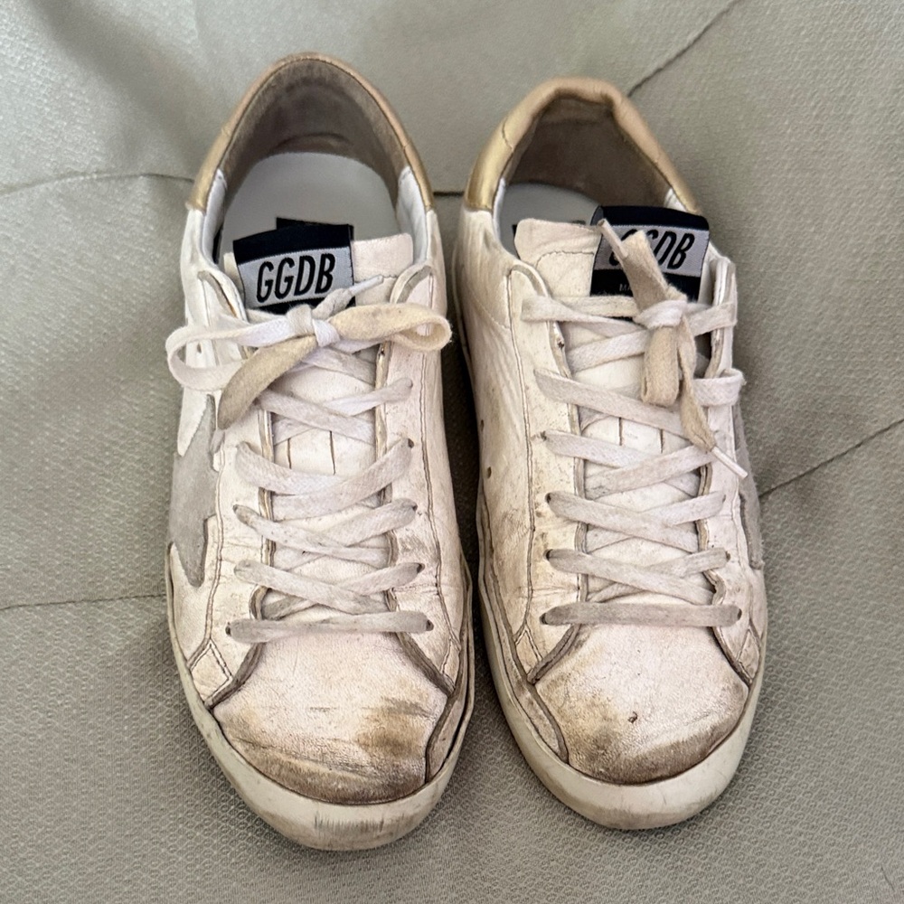 Golden Goose White and Gold Sneakers - Size 38